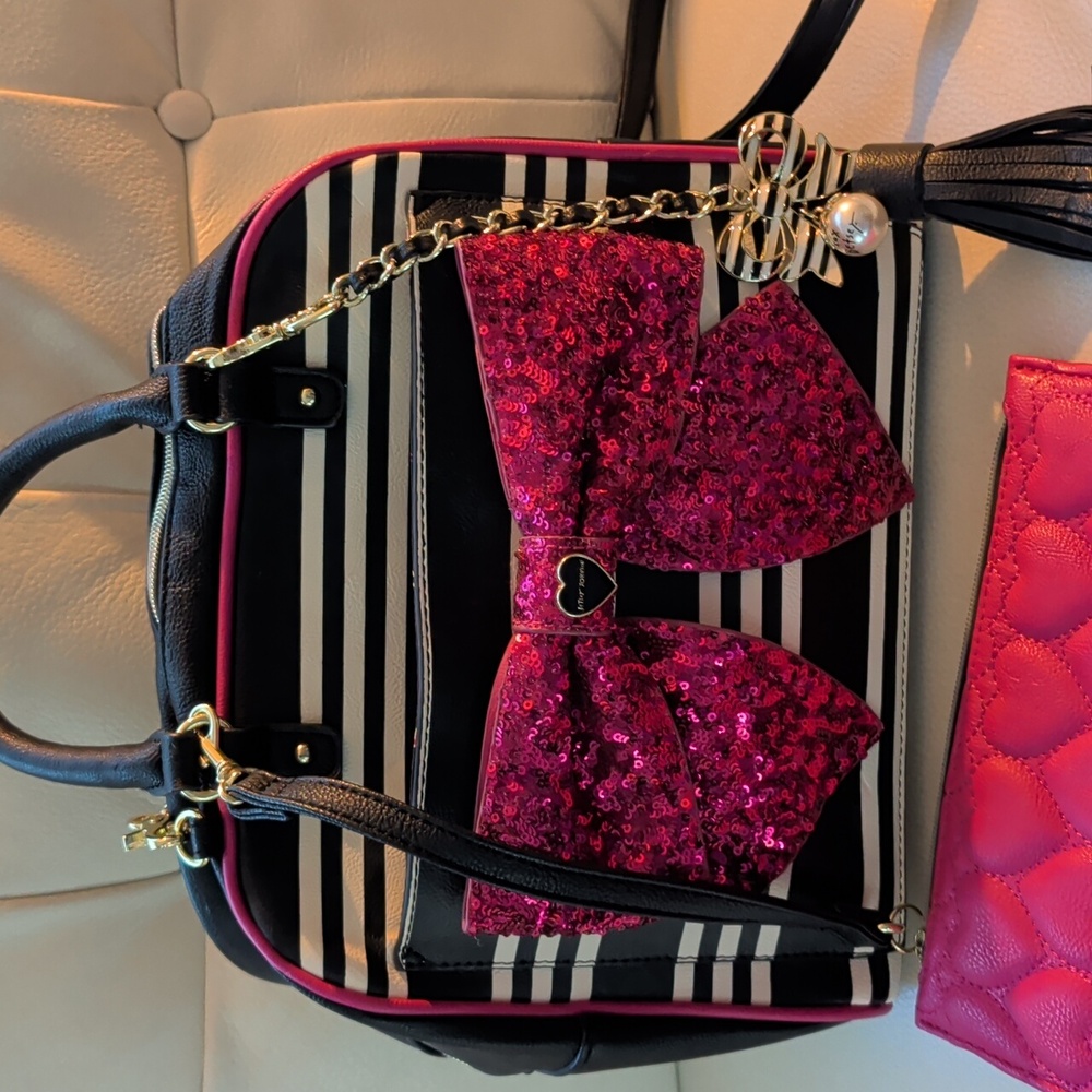 Betsey Johnson Pink Black White Bow Purse